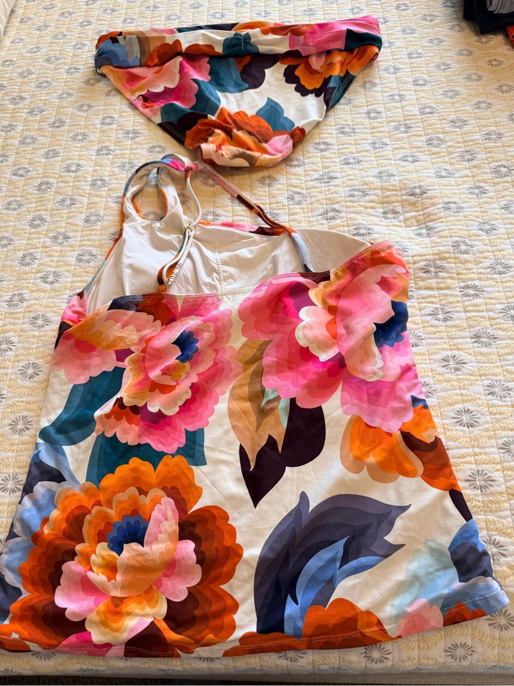 La Blanca Floral Tankini Set in Pink, Orange, Blue & White